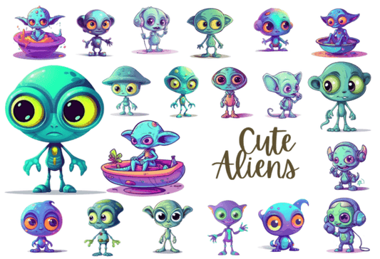 Cute Aliens Bundle - Clip Art Images