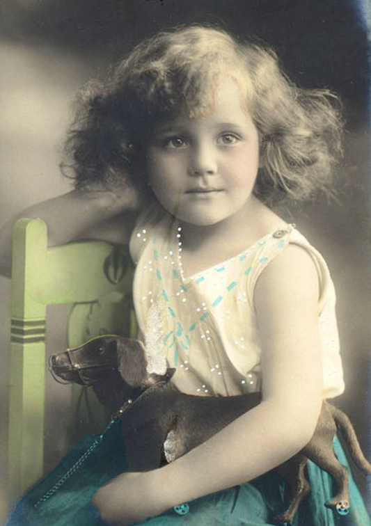 Little Gypsy Girl Sitting in Chair Vintage Hand Colored Photo