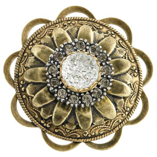 Antique Metal Button #10 Beautiful Rhinestone Antique Gold Flower
