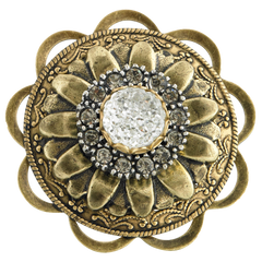 Antique Metal Button #10 Beautiful Rhinestone Antique Gold Flower