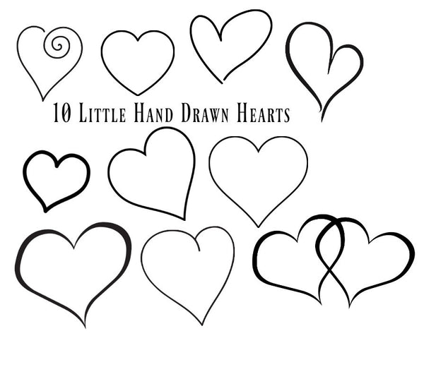 10 Hand Drawn Doodle Hearts Clip Art Bundle