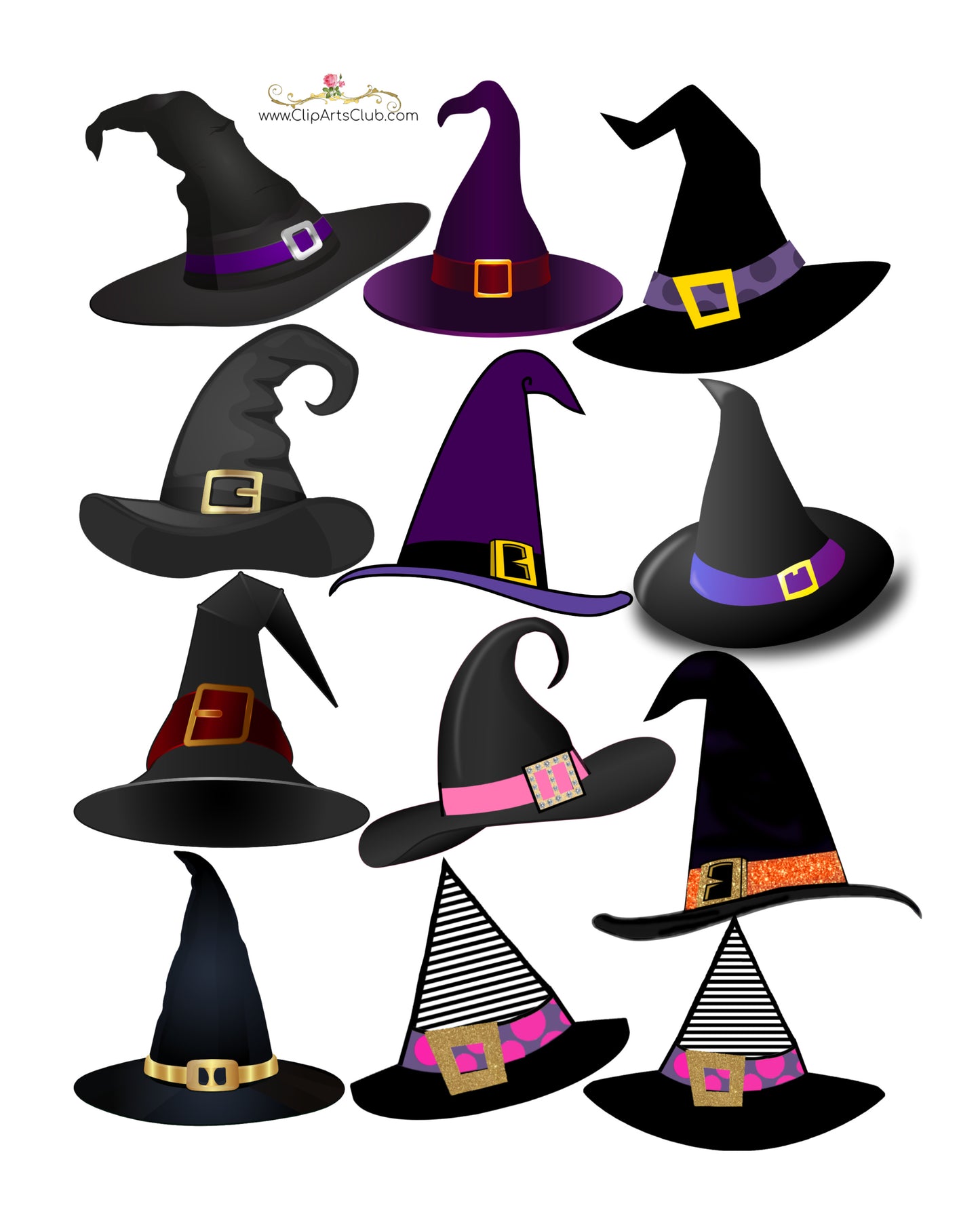 12 Witch Hats - Bundle  & Printable Collage Sheet - 12 separate Hat  images