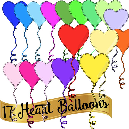 17 Heart Balloons Stitched Bundle - 17 Separate Images Blank - can personaize them