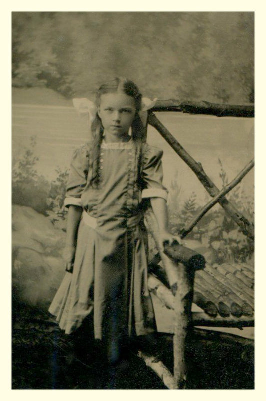 Vintage Photo Little Girl in Dress & Pigtails