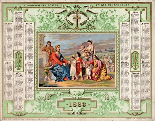 1883 Calendar Almanac with Jesus & Children