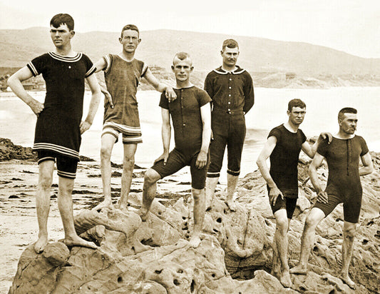 1889 Mens Swim Team Antique Swimwear Fashion Vintage  Beach Photo