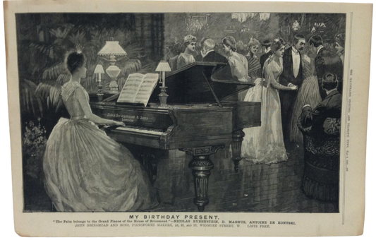 1890 My Birthday Present - Baby Grand Piano - Beautiful Social Party Scene