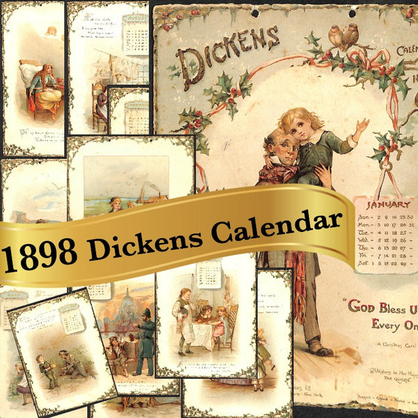 1898 Dickens Calendar 12 Beautiful Prints Ephemera