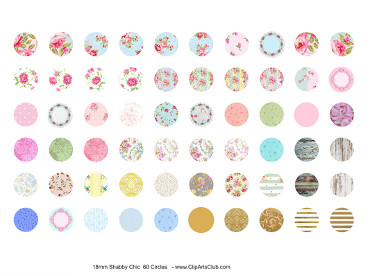 18mm Circles - Shabby Chic Background Collage Sheet for Earrings & Crafting
