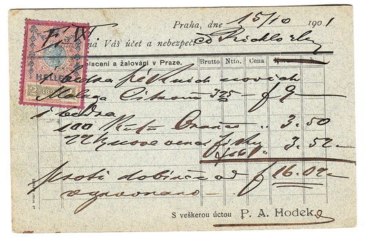 Antique 1901 European Handwritten Ephemera Invoice with beautiful stamp