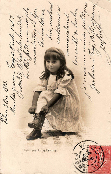 1903 Vintage Postcard Girl & Handwriting Postmarked