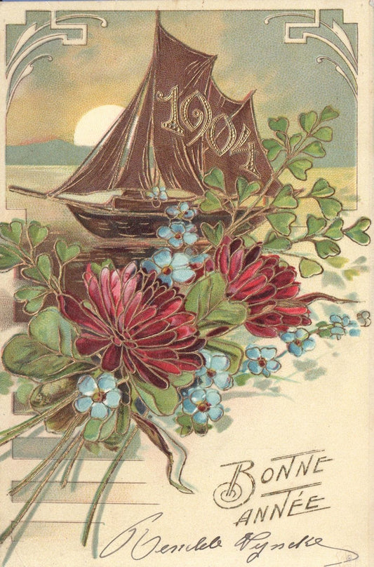 1904 Vintage Postcard - Ship Bonne Annee "Happy New Year"