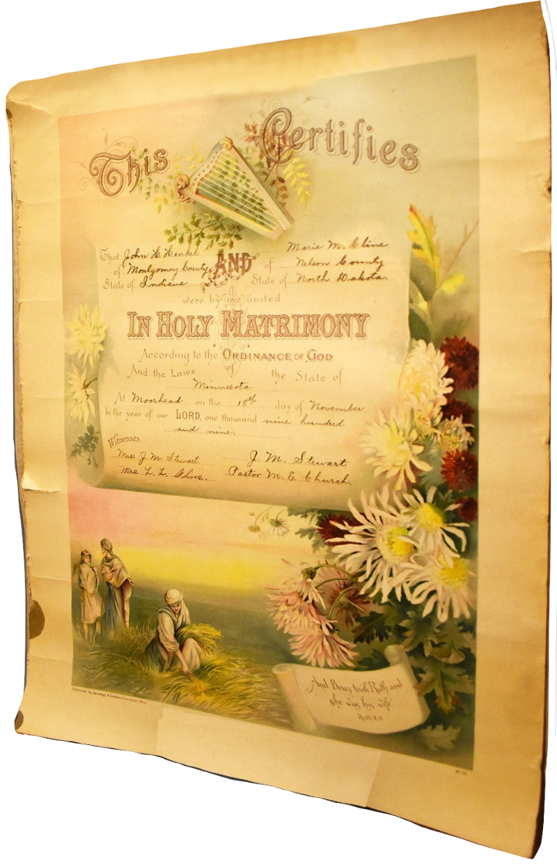 1909 Beautiful Matrimony Marriage Certificate Ephemera