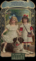 1913 January Victorian Sisters & Dog Vintage Calendar Ephemera