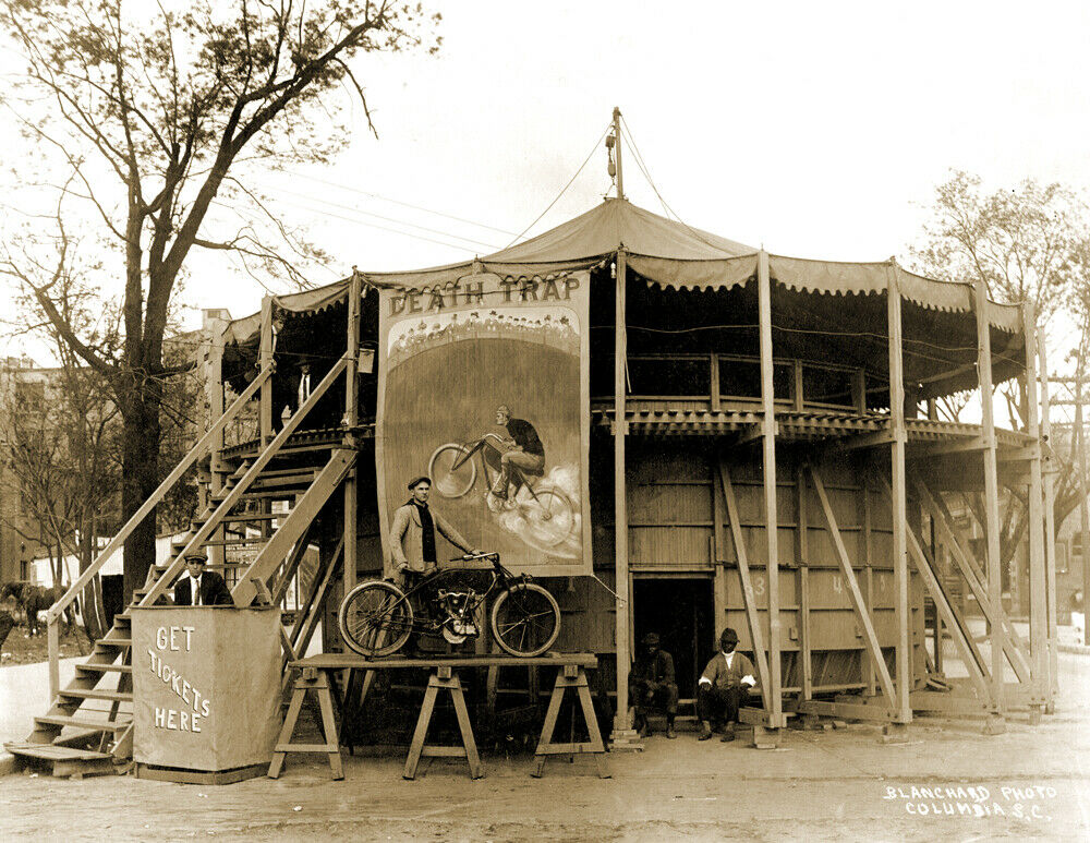 1915 Motorcycle Death Trap Circus Act Vintage Photo