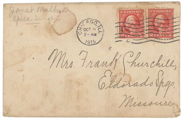 1915 Vintage Old Envelope with Handwring - Missouri - Postage