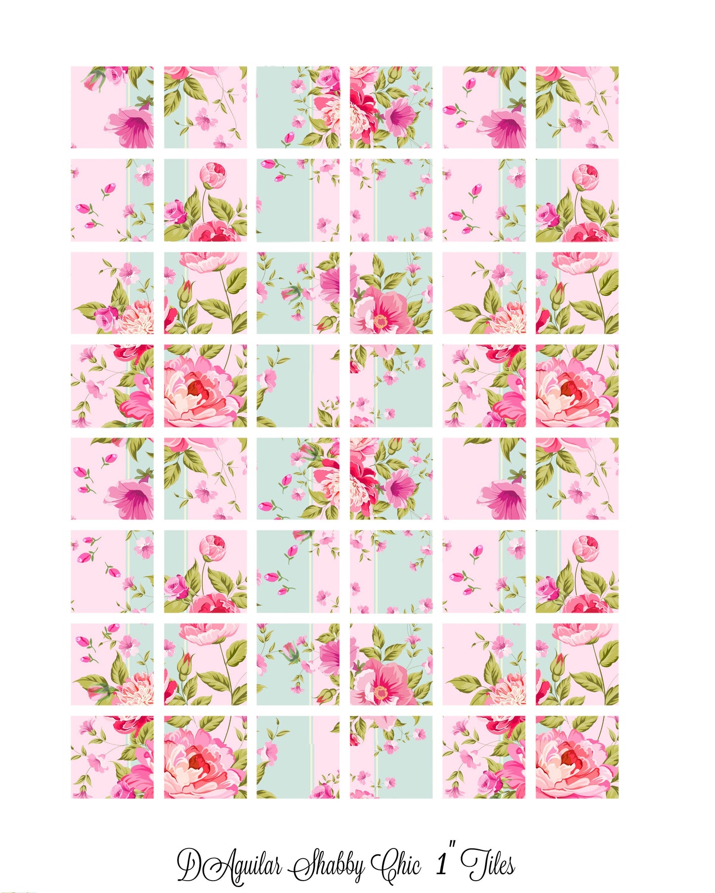1" Square Tiles in Deb's Shabby Chic Pink Roses - Collage Sheet