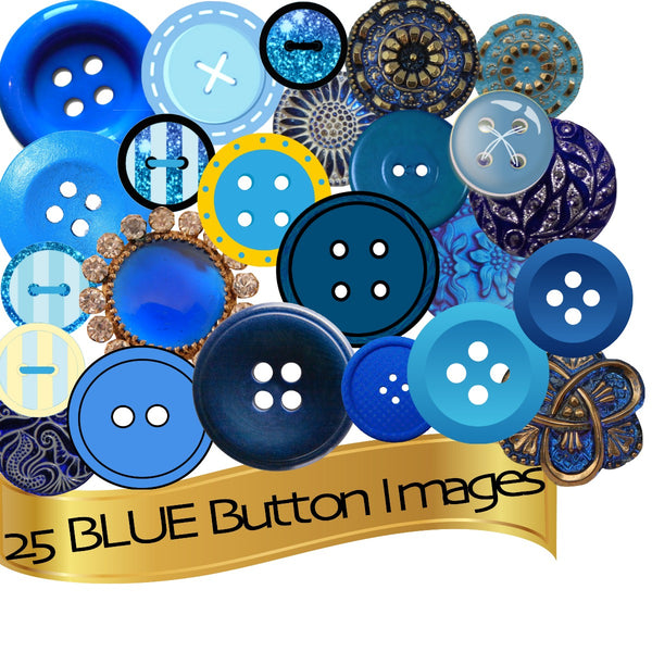 25 BLUE Button Images - BUTTON BUNDLE!