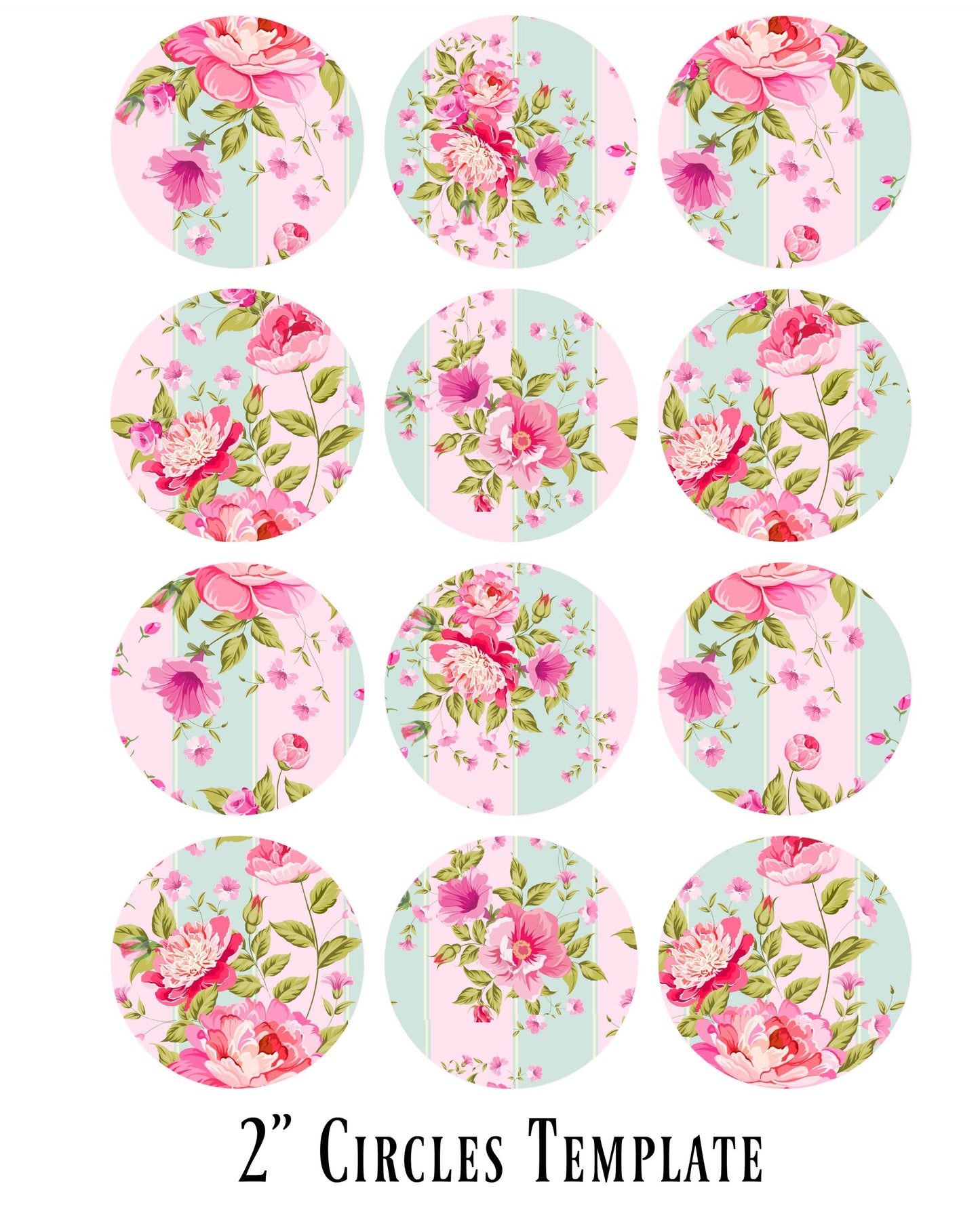 2" Circles Collage Sheet - Deb's Shabby Chic Pink Roses
