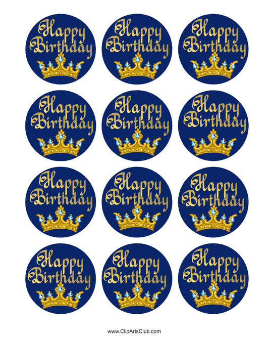 Happy Birthday 2" Collage Sheets Navy Blue Circles Gold Crown
