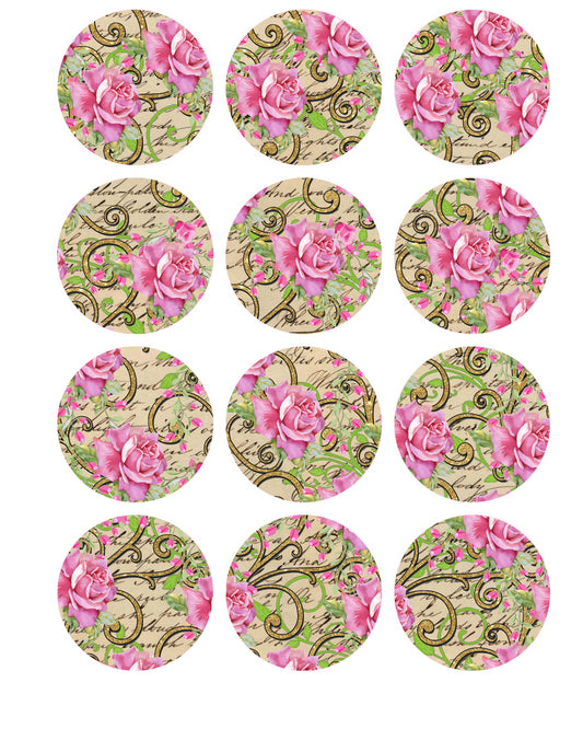 Beautiful Roses Love Letter Background 2" Circles Collage Sheet