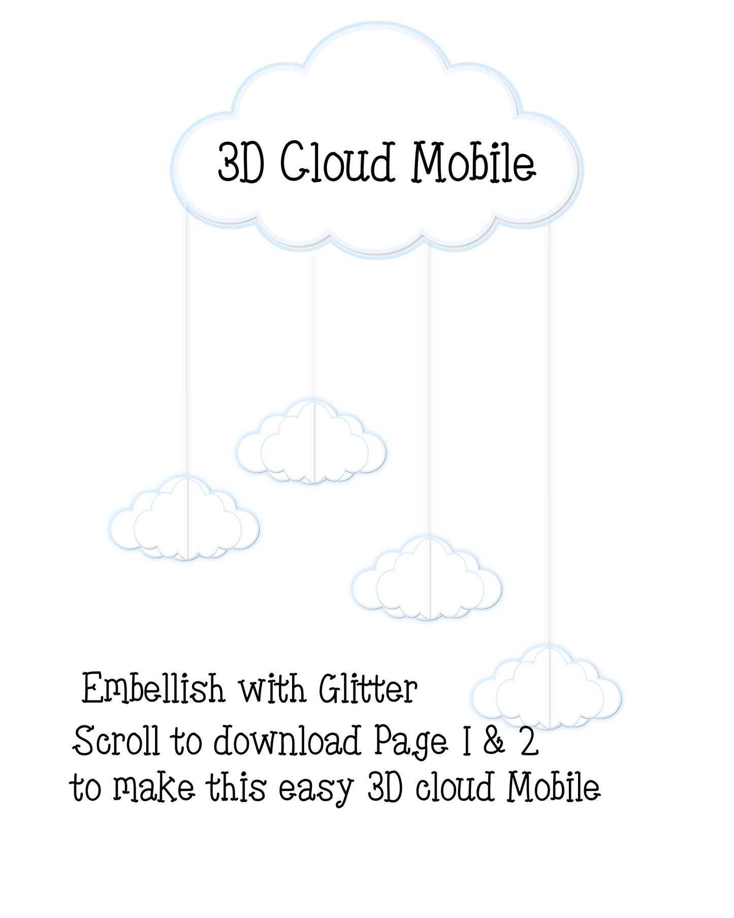 3D Cloud Mobile Printable Craft Kit - TWO Pages - Easy & Beautiful Kids love making these