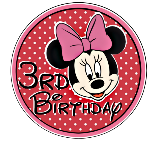 Minnie Mouse 3rd Birthday milestone Tag - Circle 1st Birthday Tag Label Party Decoration