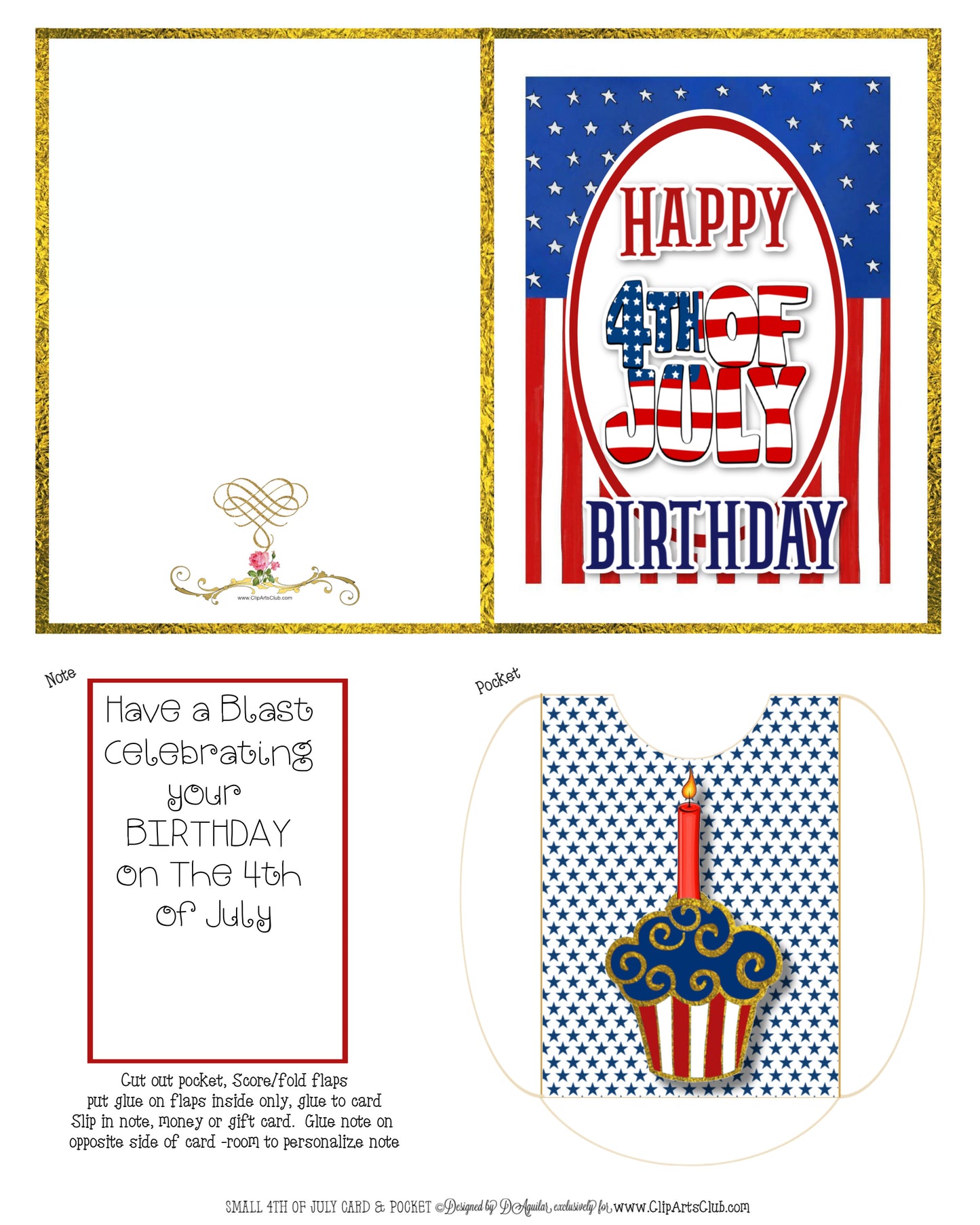 Happy 4th of July Birthday Card & Pocket Set