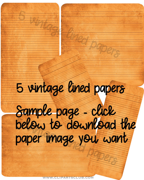 5 Vintage Lined Blank Papers - Ephemera Bundle