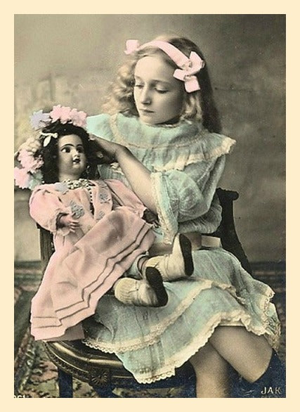 Antique Photo Girl & Doll #5 Hand Tinted
