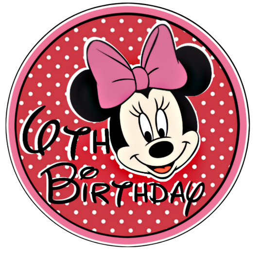 Minnie Mouse 6th Birthday milestone Tag - Circle 1st Birthday Tag Label Party Decoration