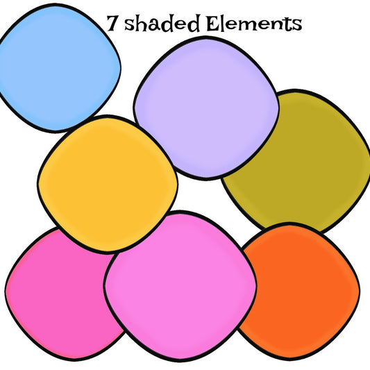 7 Shaded Elements Outlined in Black - 7 Png Images  Color Bundle