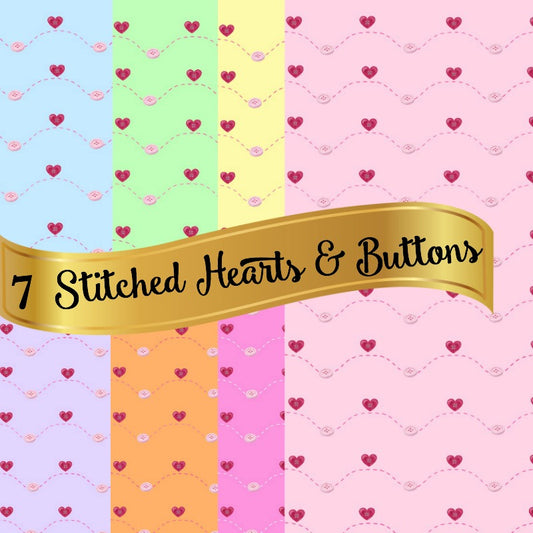7 Stitched Hearts & Buttons Backgrounds Bundle 12x12 SEW CUTE!