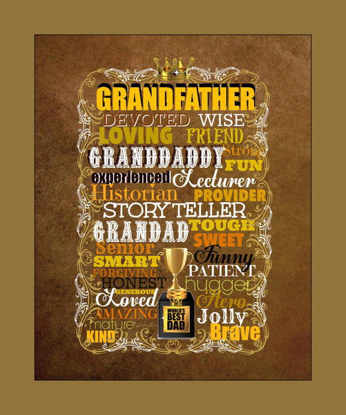 Grandfather Sign Subway words style Print Ready To Frame - Sign - Gift