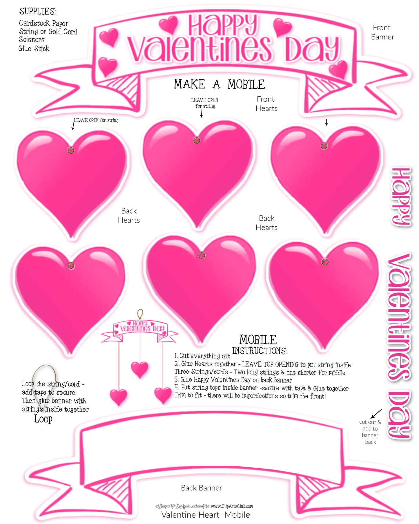 Pink Valentines Day Mobile - Printable Craft