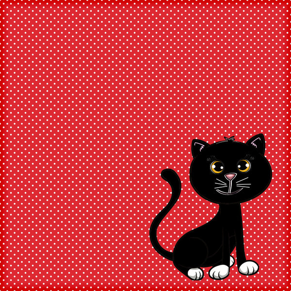 Red Polkadots with Black Kitty Cat 12X12 Scrapbook or Photo Book Page