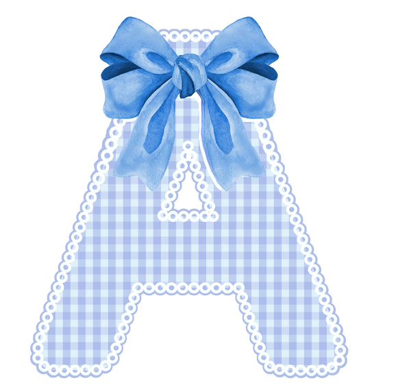 Baby Blue Gingham Alphabet & Bow A-Z