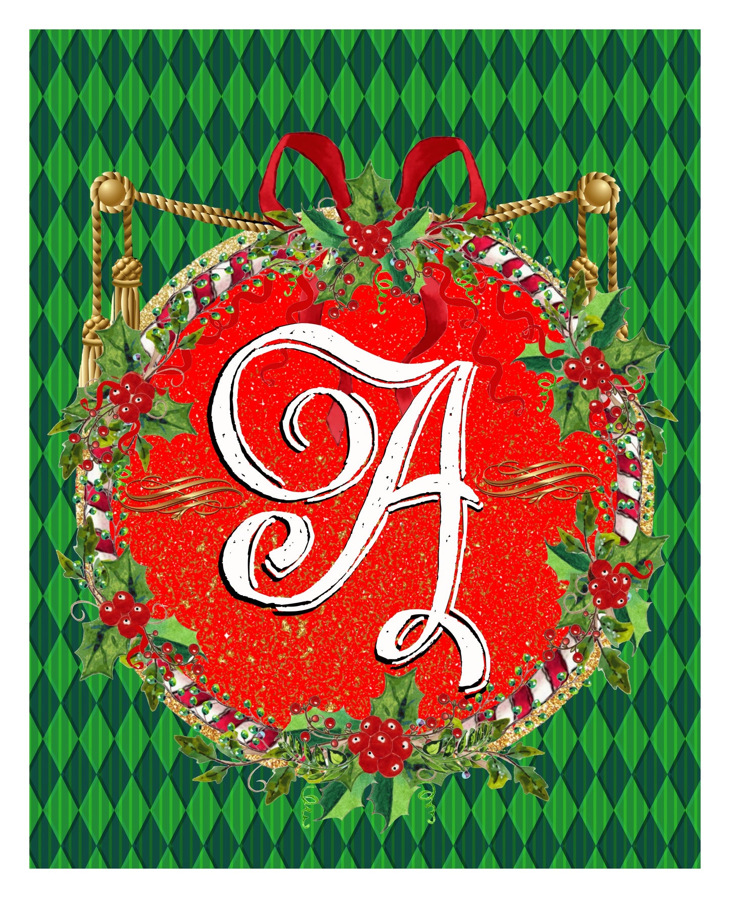 A - Christmas Monogram 8x10 Print Ready To Frame - INITIAL