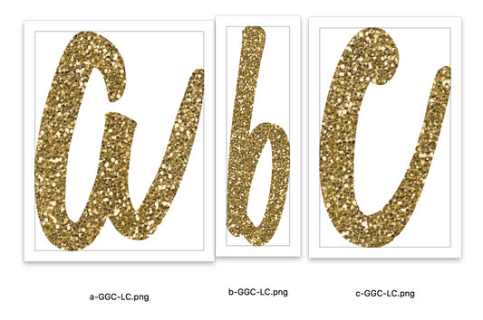 Gold Glitter Cursive Lower Case Alphabet 26 images. #GGC