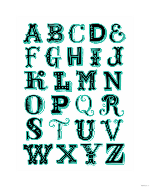 Alphabet Print 8x10 - Aqua - Ready to Frame