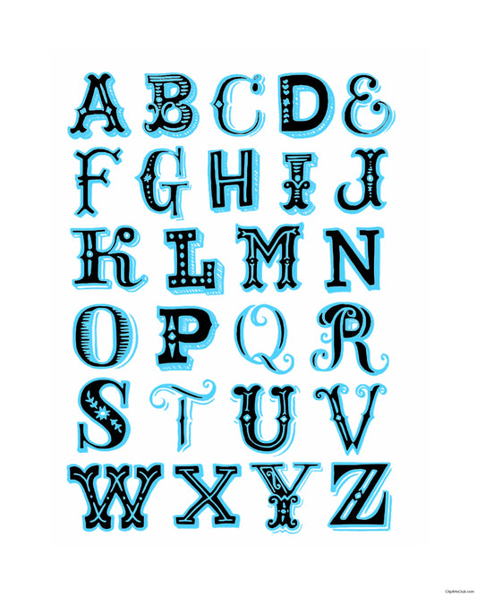 Alphabet Print 8x10 - Blue & Black - Ready to Frame