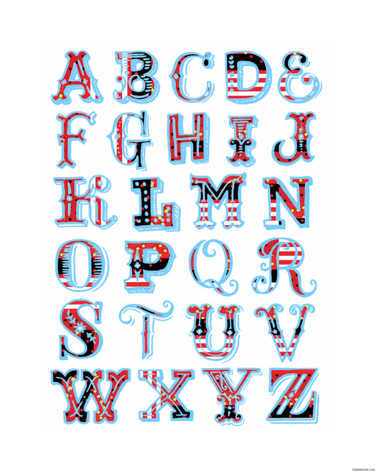 Alphabet Print 8x10 - Blue-Red-White - Ready to Frame