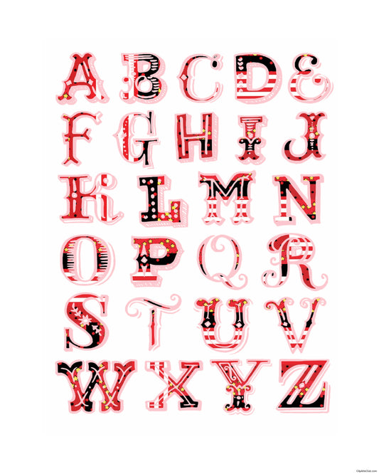 Alphabet Print 8x10 - Light Pink & Black - Ready to Frame