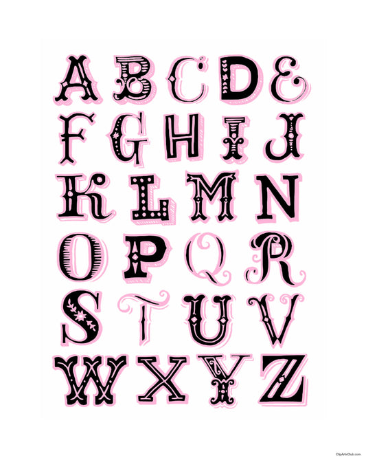 Alphabet Print 8x10 - Pink & Black - Ready to Frame