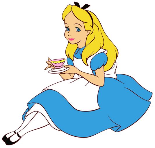 Alice in Wonderland Sitting and sipping tea