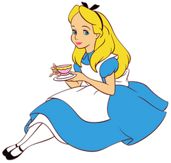 Alice in Wonderland Sitting and sipping tea
