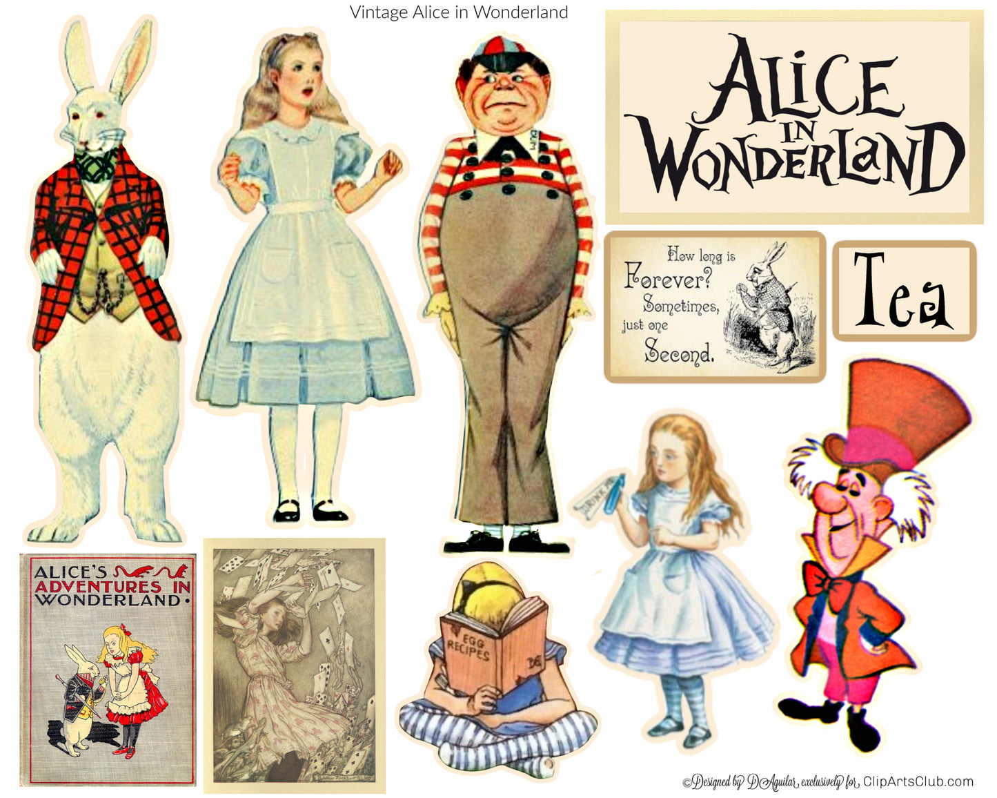 Vintage Alice In Wonderland Ephemera Scrap Collage Sheet