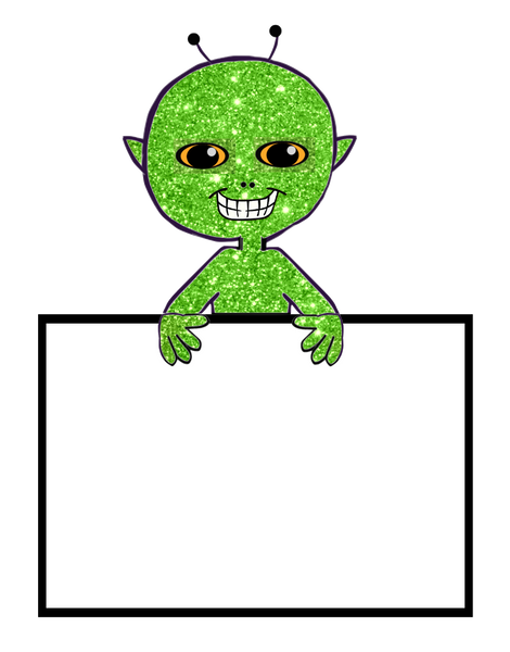 Alien #2 Boy smiles & Holds a Sign you can Personalize