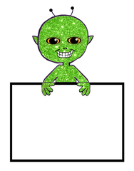 Alien #2 Boy smiles & Holds a Sign you can Personalize