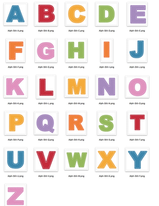 Alphabet Stitched A-Z 26 Letters Mixed Colors